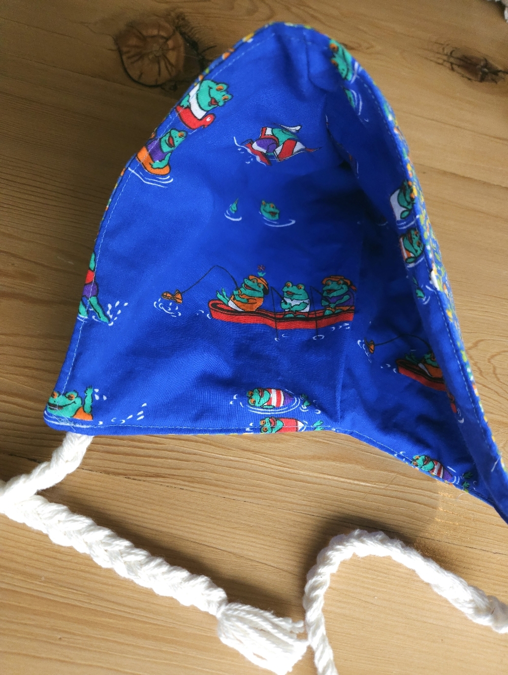 Quilted Upcycled Blue Mushroom Pixie Hat Bonnet Fully lined 6-12 months - Picture 6 of 12